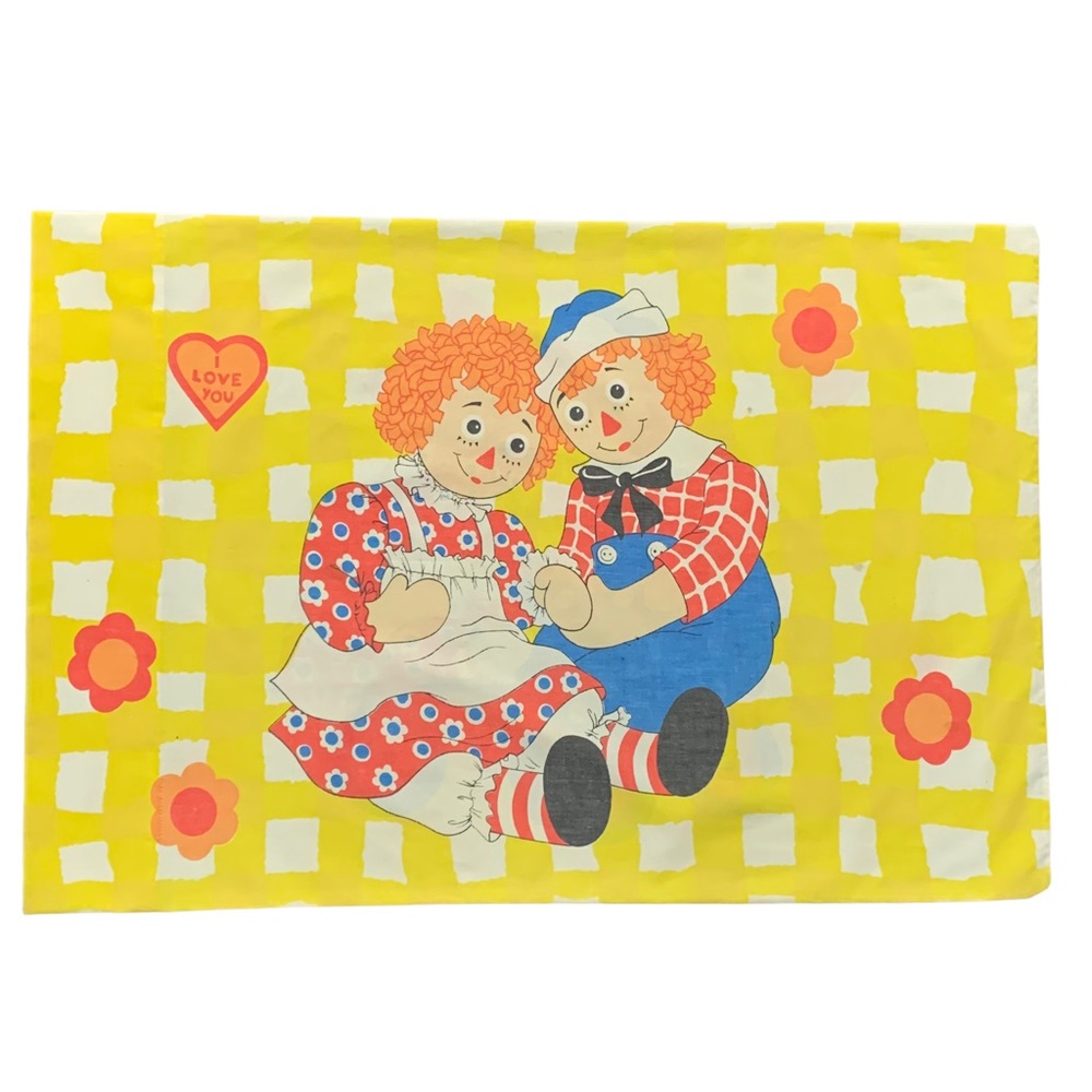 Vintage Raggedy Ann and Andy 1970s Pillowcase by Bobbs-Merrill Co.
